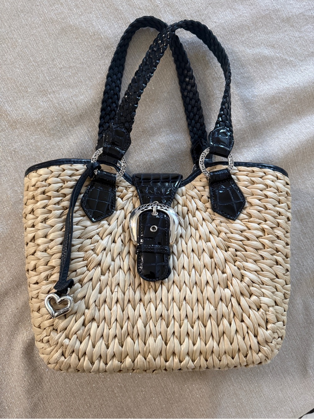 Brighton Natural Straw Shoulder Bag with Black Trim